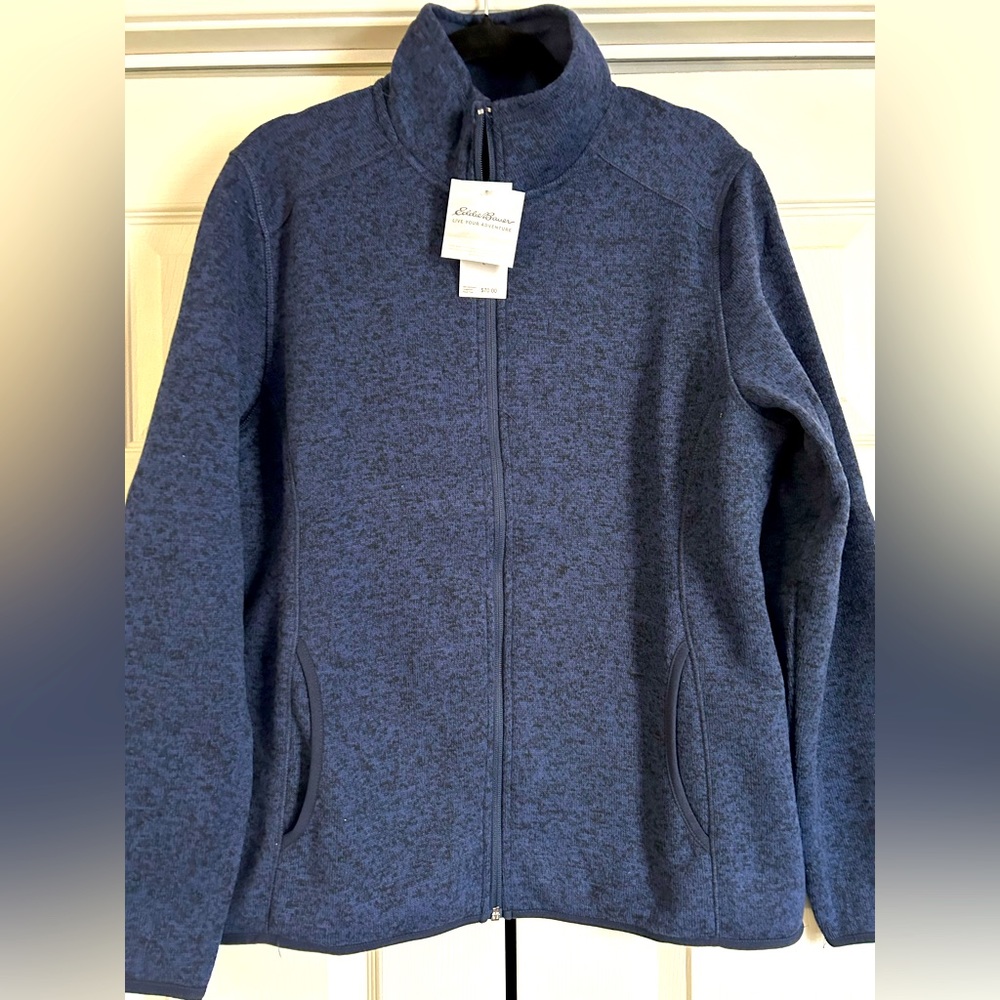 WOMENS EDDIE BAUER SWEATER FLEECE FULL ZIP MOCK NECK JACKET SIZE LARGE